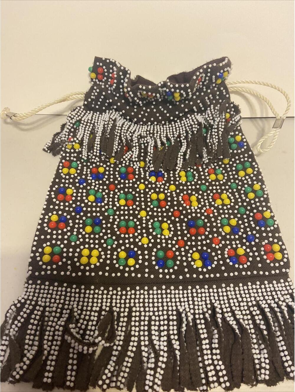 Handmade Beaded Drawstring Fringe Pouch Bag